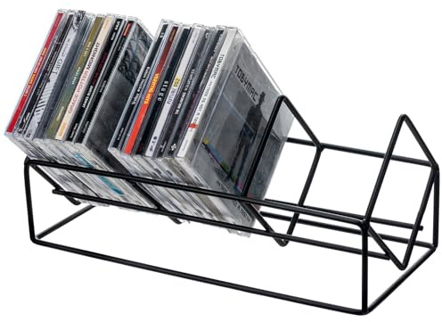 MyGift 3 Slot CD Holder Storage Stand, Video Game DVD Media Organizer Rack, Tabletop Compact Disc Shelf, CD Tower Holds 30 Jewel Cases, Modern Matte Black Metal Wire