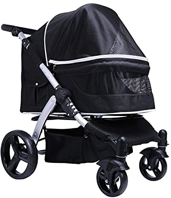 Hundebuggys für große Hunde, atmungsaktive Hundekinderwagen, Reise-Katzenbuggy, faltbarer Haustier-Buggy, Tragewagen für Katzen und Hunde (rot) (schwarz)