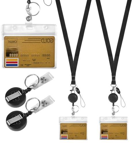 2 PCS Porta Credencial Retráctil con Cordón para el Cuello, Portatarjetas Llavero Extensible y Funda para Tarjeta Identificación Uso Ideal para Oficina y Estudiantes Impermeable y Resistente