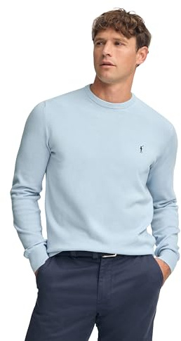 Polo Club Jersey Básico de Punto con Cuello Redondo Hombre - Suéter 100% Algodón con Logo Bordado