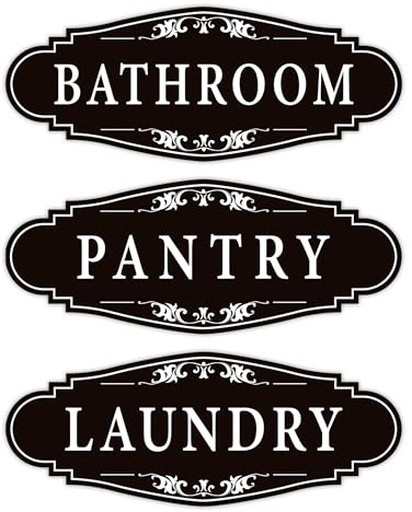 3PCS Bathroom/Laundry Room/Pantry Door Signs Sticker, Self-Adhesive