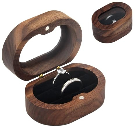 Bototack Wooden Double Ring Holder, Personalized Rustic Engagement Ring Case, Jewelry Storage Box for Proposal, Wedding Anniversary (Transparent)