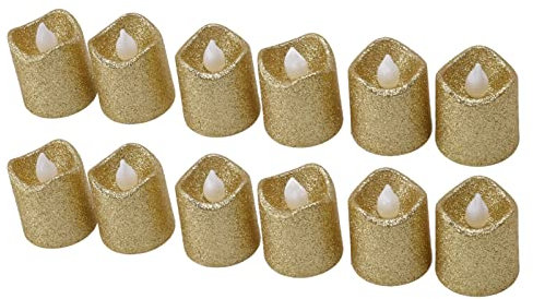 Candela Senza a LED Dorata per la Decorazione Domestica di Matrimoni in Chiesa, Set di Luci da tè Sicure Senza Fumo, Plastica Resistente di Alta qualità, 12 Pezzi