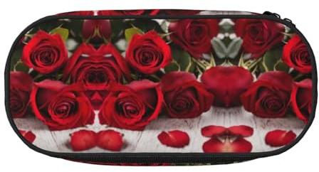JEJEA Red Rose Floral Print Big Capacity Pencil Pen Case Large Storage High Capacity Bag Pouch Holder Box Organizer