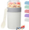 Bugucat Müslibecher to Go 520ML+250ML,Praktischer Joghurtbecher mit Löffel, Auslaufsicher Müsli Cup Becher mit Soßenbox,Müslibox Brotdose Lunchbox für Kinder & Erwachsene, Grau
