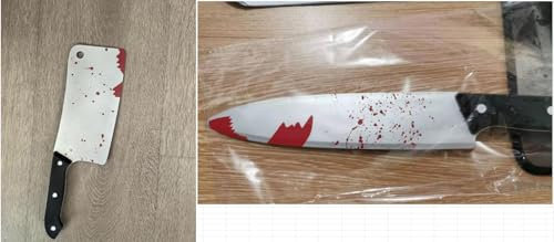 DERAYEE 2 Pezzi Coltello Finto,Pugnale in Plastica Halloween,Coltello con Sangue per Spaventosa Festa di Halloween