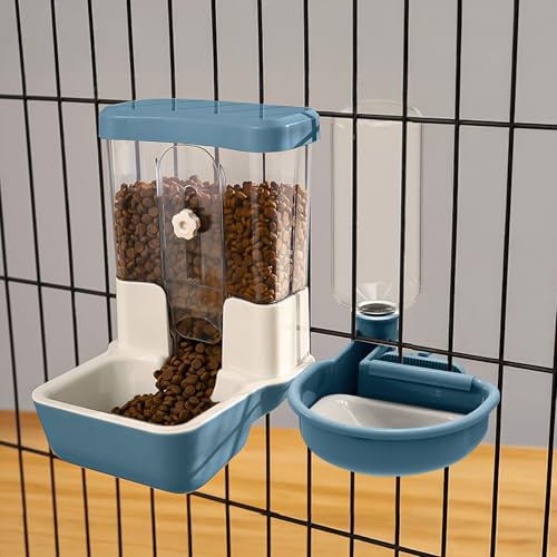 Dispensador Automático de Comida y Agua para Mascotas, Juego de Bebedero de Gravedad para Perros, Gatos, Conejos, Cobayas, Chinchillas, Hurones, Erizos (Azul)