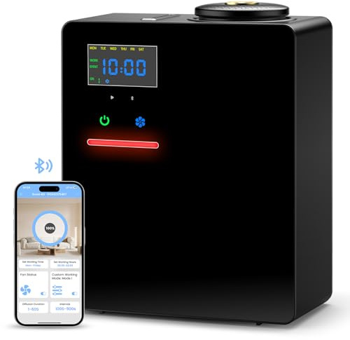 Waterless Essential Oil Diffuser 5000 Sq.Ft Coverage for Large Home, Hotel, or Office, 200ml Cold Air Scent Diffuser Machine with Bluetooth App Control, Quiet No-Heat HVAC Fragrance Diffuser