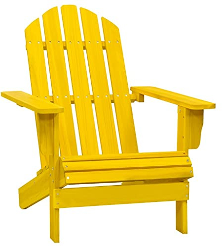 ULUYYUC Chaise Adirondack Jaune Bois de Sapin Massif 69,5x86,5x89,5 cm, Fauteuil de Jardin Confortable pour Terrasse, Balcon ou Camping, Style Moderne Résistant pour Extérieur