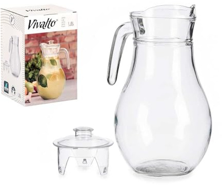 Brocca in vetro con coperchio, per acqua e succhi. In confezione regalo. (Vetro, 1800 ml - 14,5 x 18 x 24 cm)