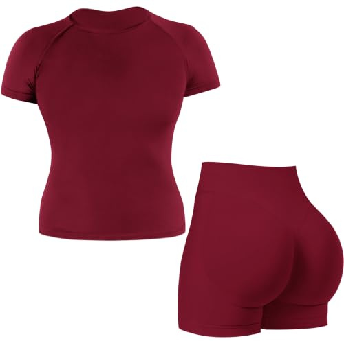 JN JANPRINT Seamless Gym Sets for Women 2 Piece Shorts Sleeve Top Hidden Scrunch Shorts Yoga Outfits Tracksuit