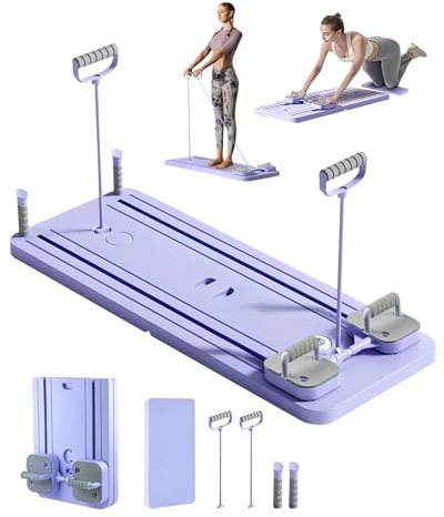Reformer Pilates Plegable, Mini Reformer de Pilates Multifuncional con Temporizador LED y Rebote Automático, Maquina para Entrenamiento en Casa con Base Antideslizante, Púrpura