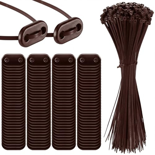 Sinmoe 100 Juegos Kit de Fijación para Pantalla Privacidad Bridas para Cables y Placas de Montaje de Fijación Kit de PVC para Alfombras de Privacidad Vallas de Jardín Terrazas Balcón(Marrón)