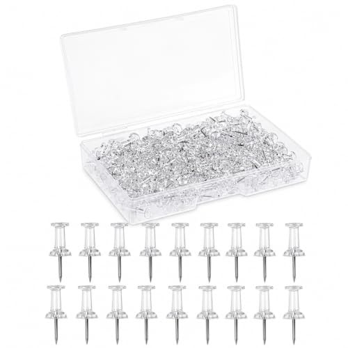 100 PCS Clear Push Pins,Map Pins with Storage Box Pin Drawing for PinBoard | Transparent Drawing Pins Clear Poster Pins for Wall Hangings,Cork Board,Maps Posters Photos,Pinboard,Notice Board,Xmas Party