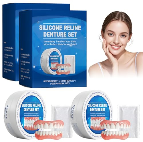 2 Pcs Silicone Dentures that Fit Over Existing Teeth with Teething Gels,Soft Comfortable Natural-Looking Compact and Portable