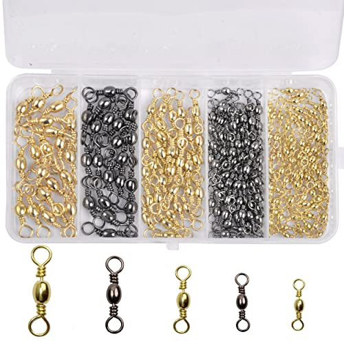190stk Barrel Angelwirbel Kit Edelstahl Rollwirbel Kugellager Angelwirbel Ring Angelzubehör Angelhaken zum Schnurverbinder Schwarz Gold Größe 2 4 6 8 10