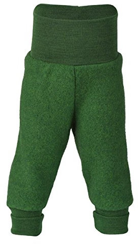 Baby Hose Fleece, 100% Schurwolle, Engel Natur mit Nabelbund, 62/68, Grün Melange
