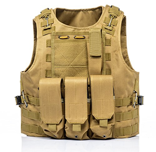 Invenko Tactical Molle Airsoft Vest Outdoor Hunting Paintball Sports Outdoor Gaming Security Guard Duty Cosplay Soft Vest Tan