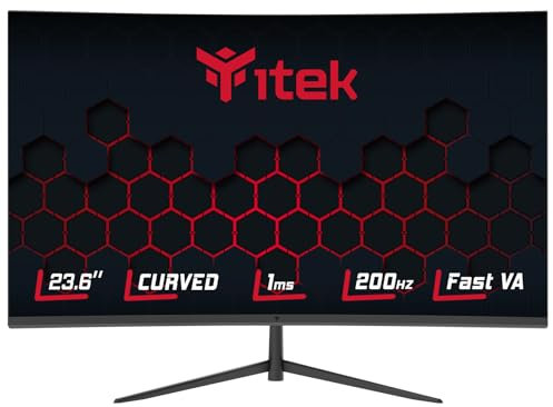 Itek monitor GGC - 23.6 Curvo, 1920x1080 FHD, Panello Fast VA da 200Hz, Risposta 1ms, Collegamenti HDMI e DP, Adapt Sync