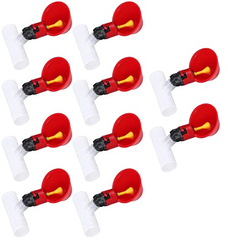 10Pcs Automatic Chicken Waterer Cups - 1/2inch Plastic Poultry Drinker Tee Dispenser for Hens, Quails, Pigeons, Birds and Livestock