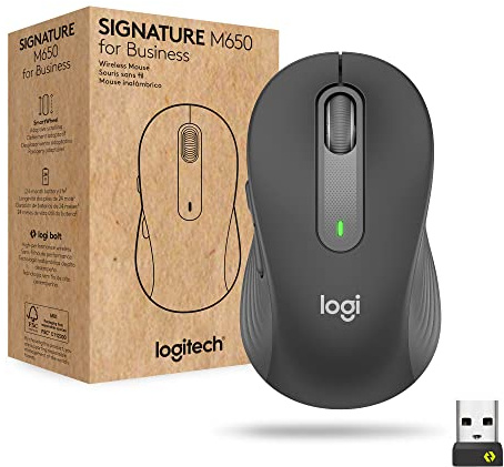 Logitech Signature M650 for Business Wireless Mouse, for Small to Medium Sized Hands, Logi Bolt, Bluetooth, SmartWheel - Graphite