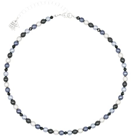 Feliss Handmade: Ketten aus Perlen, Halskette Damen. Statement Kette 45 cm lang. Choker Halsband, aesthetic Necklace Schmuck. Beads Perlenkette für Frauen in bunt mit Keramikperlen (Evening Blue)