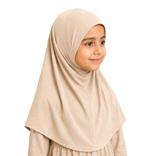 Yaqeen Foulard instantané pour fille Hijab uni Al Amira, prêt à l'emploi, idéal pour toute occasion école/crèche, beige, Taille unique