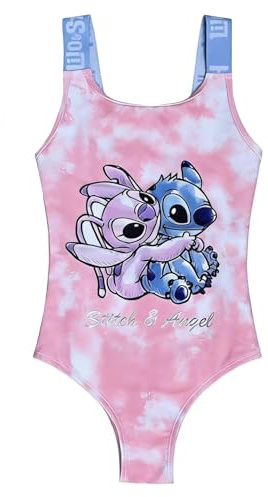 Disney Lilo & Stitch Girls Swimsuit | Stitch & Angel One Piece Swimming Costume | Kids Swimwear for Beach, Pool & Holidays | Pink Dream | 7-8 Years