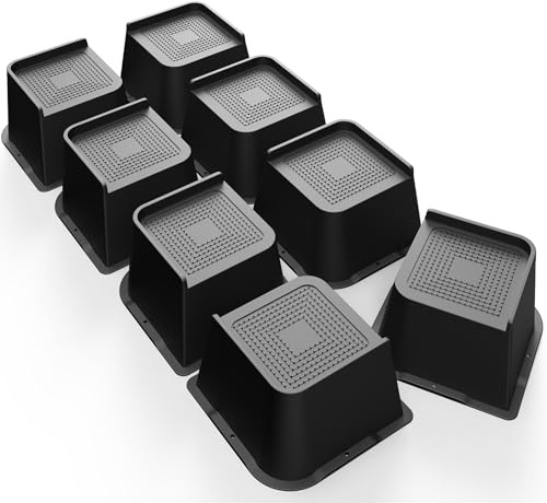 MYMULIKE Sänghöjare 5 cm, 7,6 cm, 10 cm, 15 cm eller 20 cm tunga möbelhöjare, upp till 2720 kg L formad design sänglyftblock för soffbord bokhylla (svart 8-pack, 3 tum)