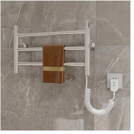 Scaldasalviette Elettrico, Termoarredo Bagno Elettrico a Parete Piccolo 3 Braccio, Portasciugamani Elettrico 35W con Temperatura Costante Intelligente, Plug In,A silver,Right Line