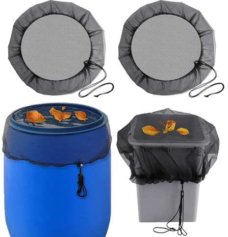 Red para barriles de lluvia, 2 unidades de red con cordón, 95 cm de diámetro ajustable, cubierta para barril de lluvia, red de protección contra hojas, mosquitos e insectos