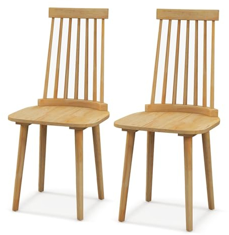 TANGZON Dining Chairs Set of 2, Windsor Style Kitchen Chairs with Rubber Wood Legs & Spindle Backrest, Armless Side Chairs Seating for Home Dining Living Room Bistro Restaurant