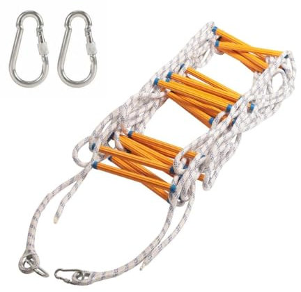 EGTink Echelle de Cordes 5M,Échelles de Secours Incendie avec 2 Crochet,Échelle de Corde D'évacuation d'urgence de 2 À 5 Étages Ignifuge,Résistant Charge 200kg