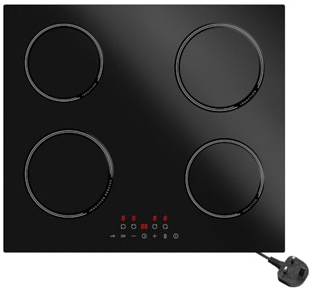 STARCHARTS Plug in Electric Induction Hob with Italian ILVA Glass, 13amp Plug and Play, Built in 4 Zone Plug in Cooktops 2800W, Boost, Pause, Child Lock, Matte Black, Modern Circle Style