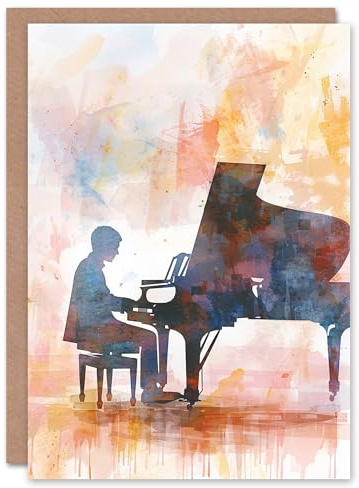 Artery8 Pianist Musician Playing Grand Piano Watercolour Blank For Him Or Her Art Birthday Card