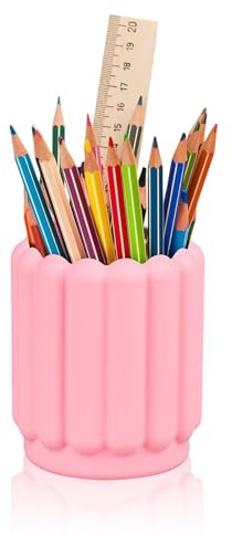 WJUAN Pot à Crayon Bureau en Silicone, Porte-Stylo Rose, Design Géométrique, Organisateur de Papeterie et Cosmétiques, Grande Capacité, Pratique et Élégant