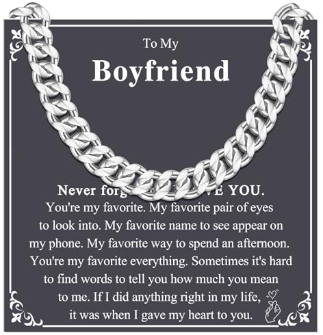 KORAS Boyfriend Gifts, 8mm Cuban Chain Necklace for Him, Valentines Gift for Boyfriend, Jewellery Presents for Birthday Christmas Anniversary