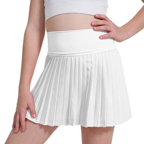 zffriction Gonna da Tennis per Ragazze Gonna da Tennis con Pantaloncini Gonna da Skater Plissettata per Bambini Gonna da Golf a Vita Alta con Tasche (IT, età, 4 Anni, 5 Anni, Regular, Bianco)