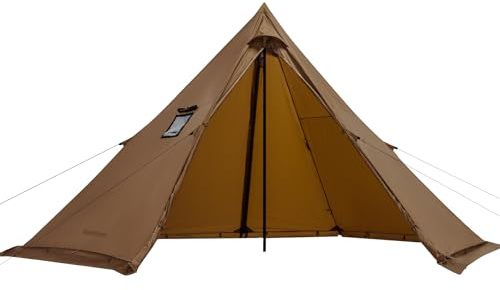 Tipi Tienda de campaña con apertura de horno y delantal de nieve, para 4 personas, impermeable, para familias, camping, 4 años, para senderismo, exterior, trekking, caza, pesca (marrón)