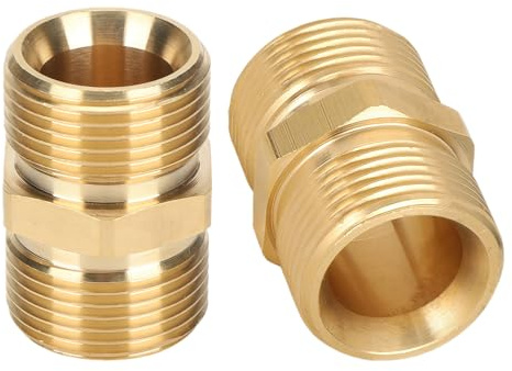 Kodrily 2Pcs M22 Pressure Washer Hose Connector, Metric 14mm Male to Male Hose Adapter, Brass Pressure Washer Adapter Set, Portable Garden Hose Coupler Thread Fittings, 5000 PSI