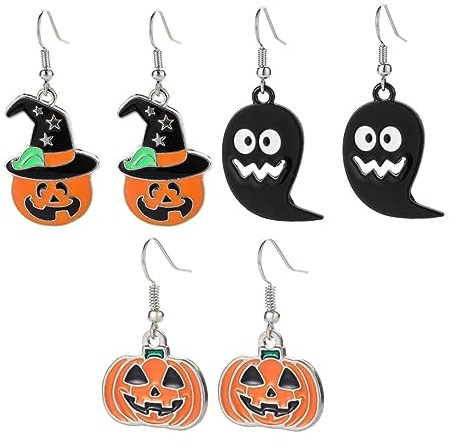 Holibanna 3 paires Boucles Oreilles Halloween Ensemble Fantômes et Citrouilles Décoration Festive pour Femmes et Couleurs