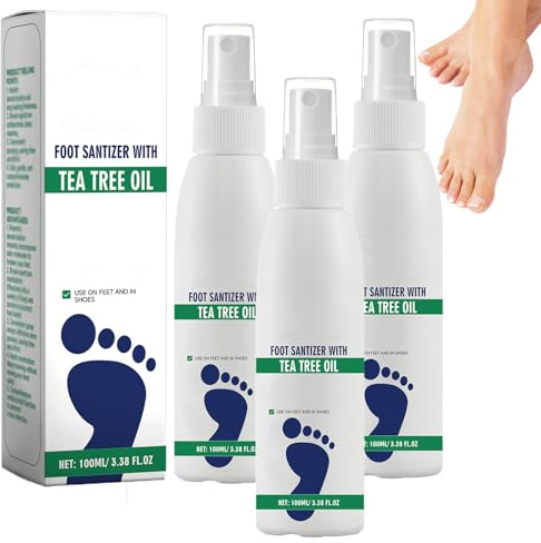 Fotspray med tea tree-olja, naturlig deodorant för fötter och skor, fuktgivande för torra spruckna hälar, anti-luktspray, icke-irriterande och långvarig fräsch (3 st)