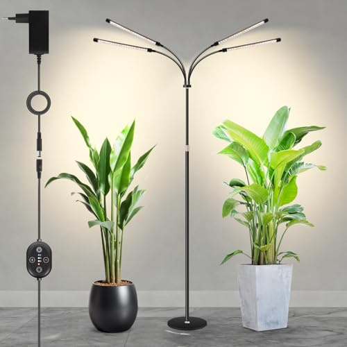 Lampe de croissance sur pied 12V pour plantes d’intérieur, spectre complet 660 nm, lampe horticole LED 20 W avec minuterie & variateur, PPFD élevé 320 µmol/s/m²@15 cm, idéale pour culture intérieure