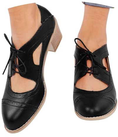 Traditional Shoes Women's Work Pumps Costume Dance Shoes Vintage High Heels Elegant Platform Dance Shoes Sling Pumps for Party Leather Shoes Mary Jane Pumps Dirndl Shoes, black, 8 UK