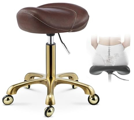 FXLUHAY Taburete con Forma de Silla de Montar, Color marrón y Negro, Silla Profesional de salón médico, Silla giratoria de Oficina for estilistas dentales, peluqueros y esteticistas.