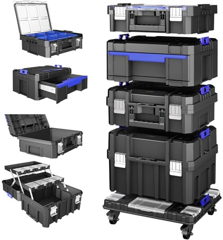 Caja Herramientas con Ruedas de Cinco Capas,Caja de Herramientas Apilable Modular,Caja Herramientas Vacia Portátil con Cajones,Resistente y Duradero