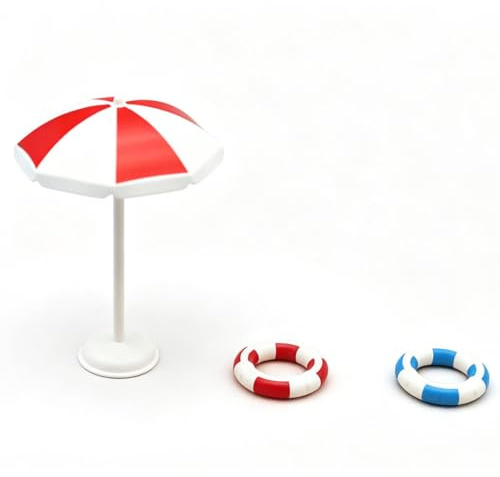 Generic Miniatyr Strandpoolset för Dockskåp och Sagoträdgårdar, Komplett med Solstol, Paraply och Pooltillbehör