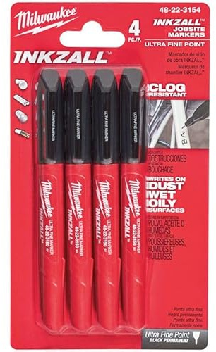 Milwaukee MHT48223154 INKZALLTM Ultra Fine Tip Marker Black (Pack 4), Red/Black