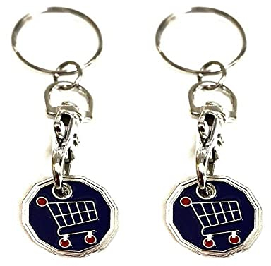Fabulouz 2 PC Shopping Trolley Token Keyring Set - New 12 Edge Sided £1 Pound Coin Trolley Token for Locker Gym Shopping - Supermarket Cart Keychain Gift Set - (FUNKY TROLLEY)