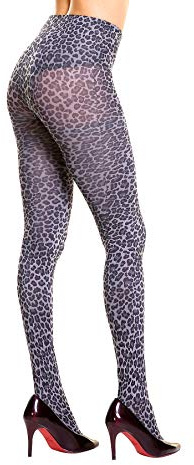 PrettyLoveHose Collant Voile Jacquard à Motifs Animalier Leopard (Noir, Leopard, Gris)